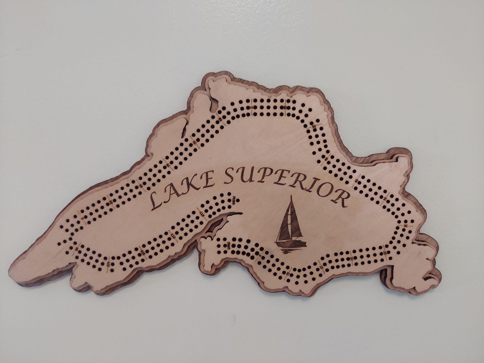 Lake Superior cribbage board, unique gift for great lakes lover or boating enthusiast. Custom themed pegs. Great for game night or wall art - Image 2