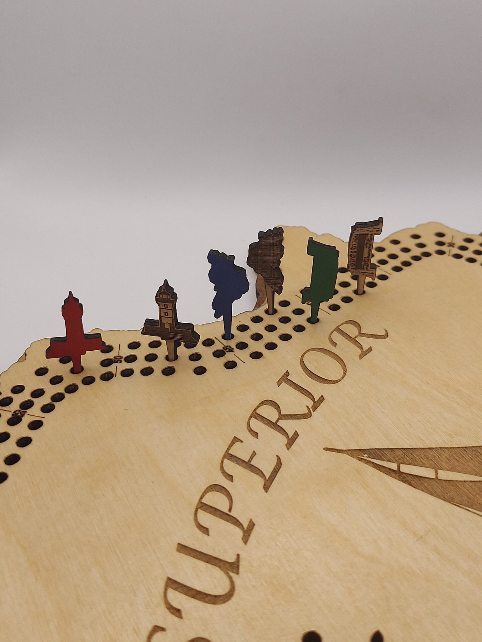 Lake Superior cribbage board, unique gift for great lakes lover or boating enthusiast. Custom themed pegs. Great for game night or wall art - Image 4
