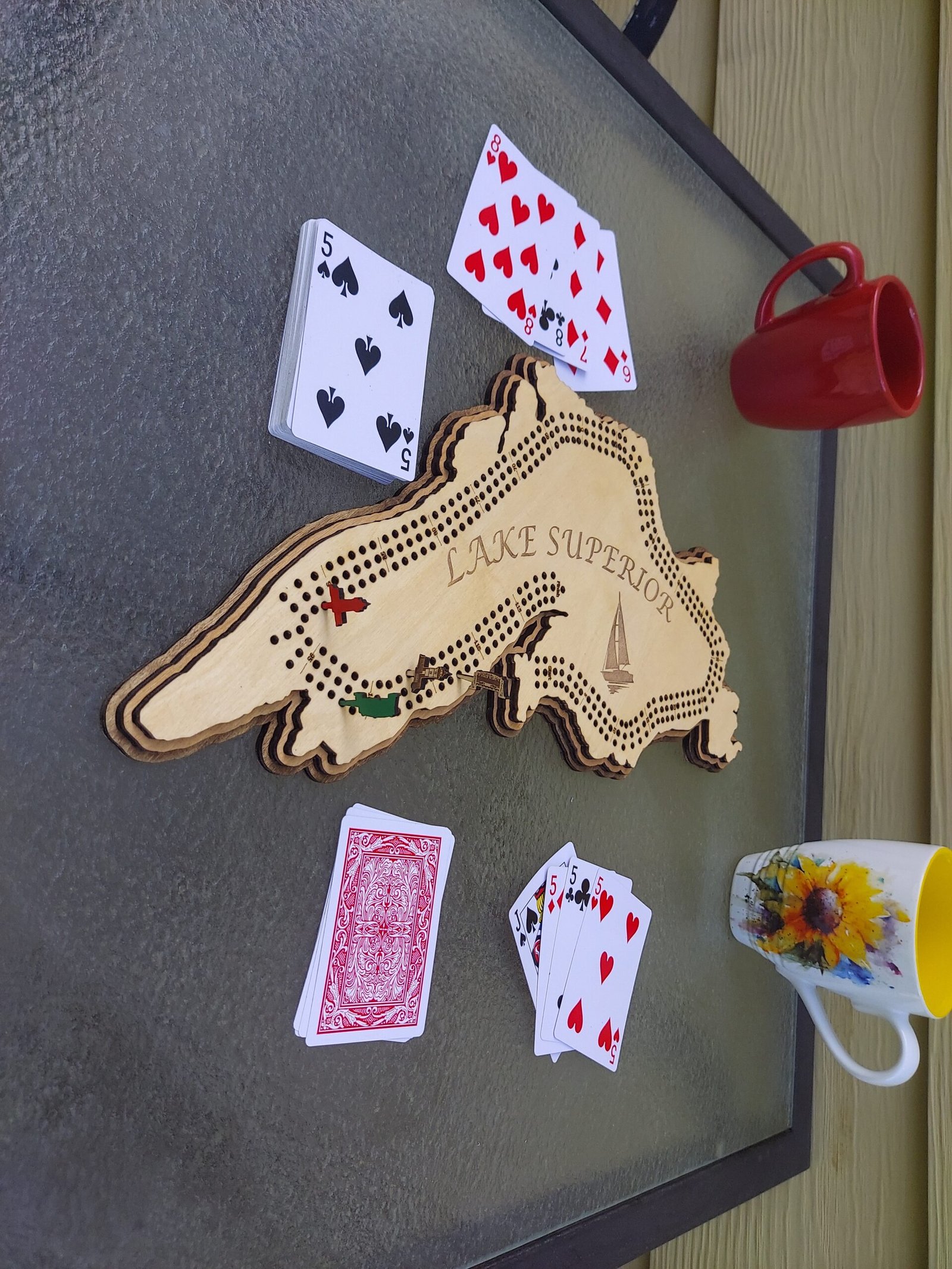 Lake Superior cribbage board, unique gift for great lakes lover or boating enthusiast. Custom themed pegs. Great for game night or wall art - Image 5