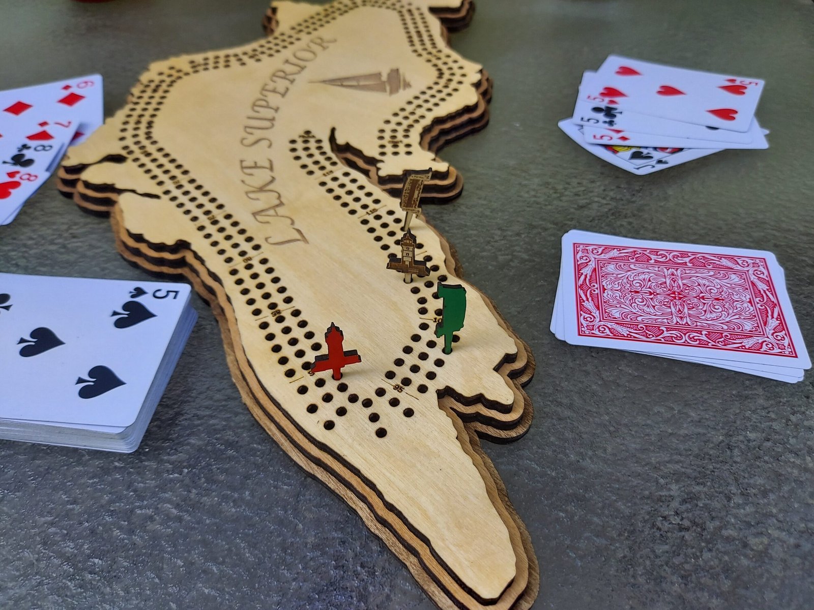 Lake Superior cribbage board, unique gift for great lakes lover or boating enthusiast. Custom themed pegs. Great for game night or wall art - Image 6