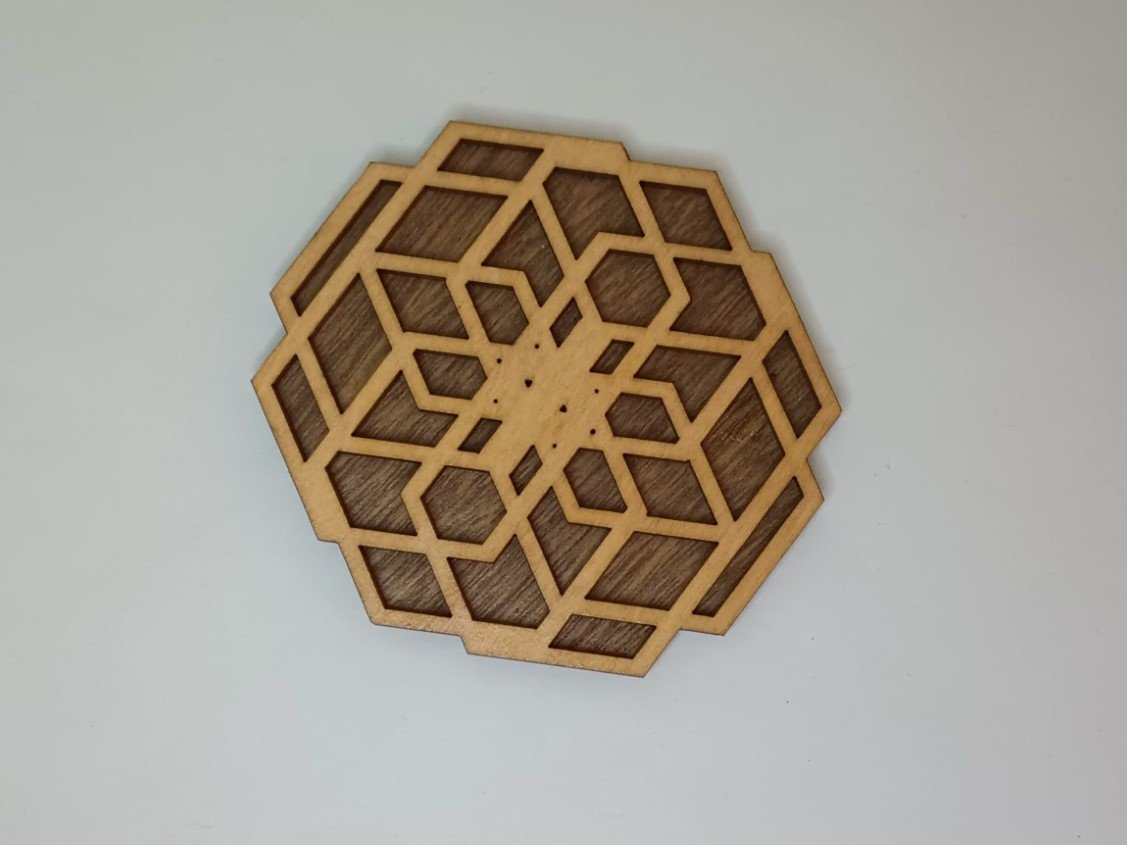 Wooden Geometric Mandala Coffee Coasters with Holder design 2 – Set of 4 with holder – Stylish Laser Cut Coasters for Home & Office - Image 4