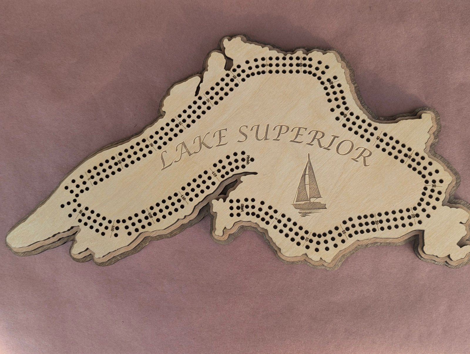 Lake Superior cribbage board, unique gift for great lakes lover or boating enthusiast. Custom themed pegs. Great for game night or wall art - Image 8