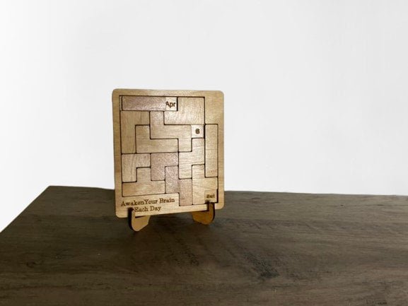 Wooden calendar puzzle laser engraved handcrafted brain teaser. Choose between two sizes. Unique home office decor gift for puzzle lovers. - Image 3