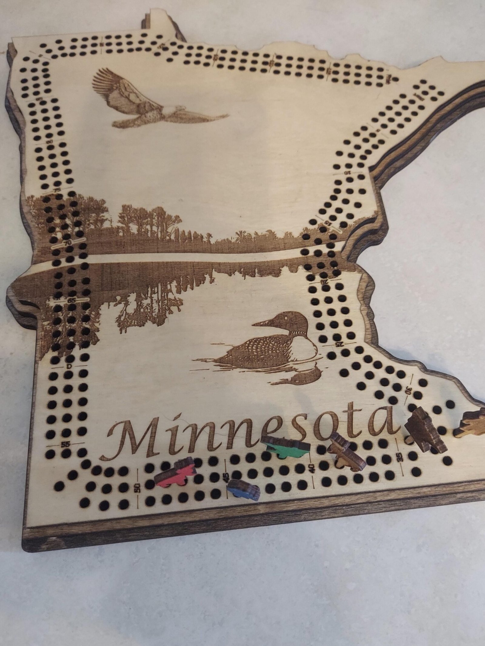 Minnesota cribbage board, laser cut wood in Minnesota shape, game board, and wall display and in one. Midwestern family game and gift - Image 4