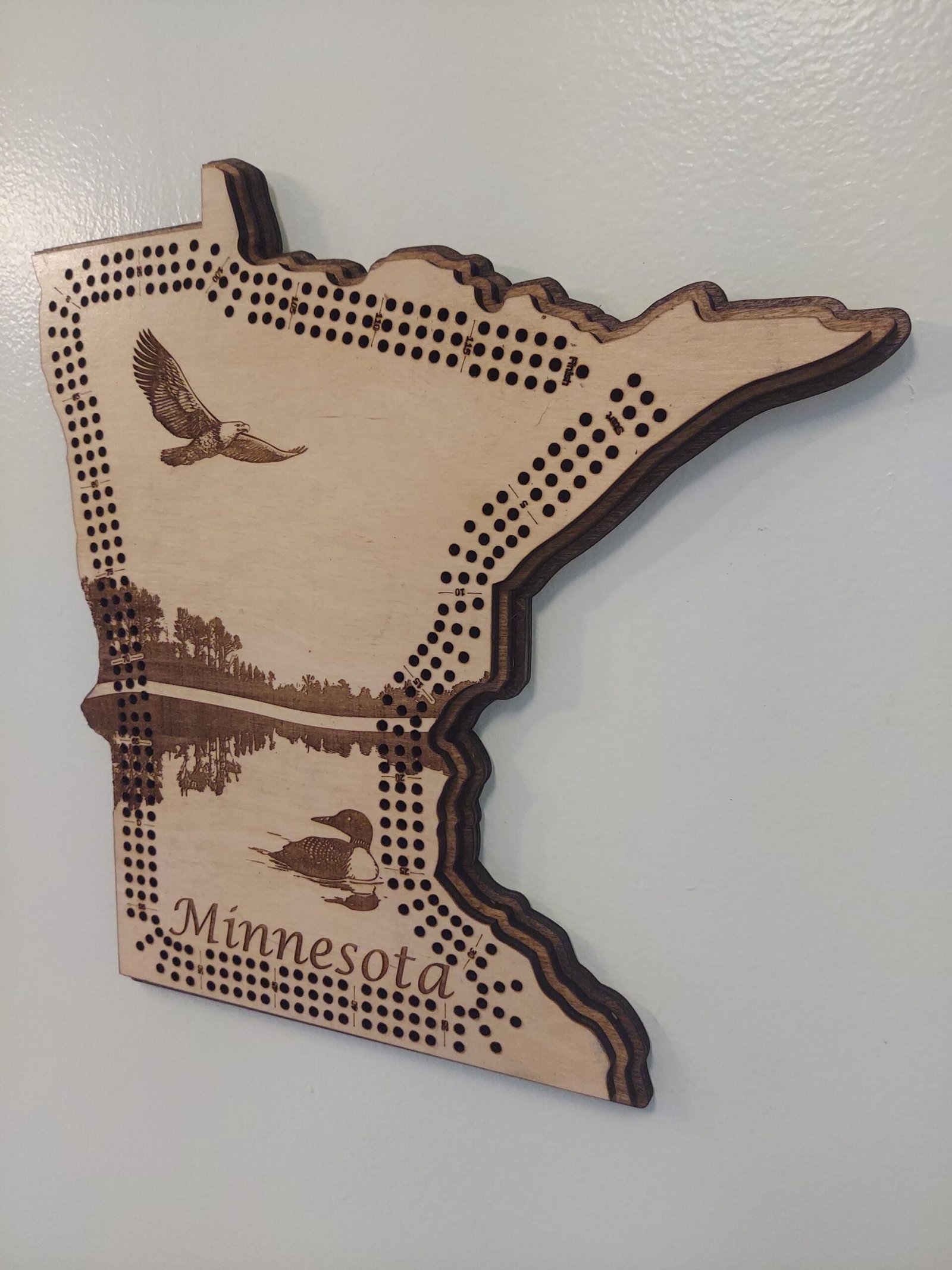 Minnesota cribbage board, laser cut wood in Minnesota shape, game board, and wall display and in one. Midwestern family game and gift - Image 5
