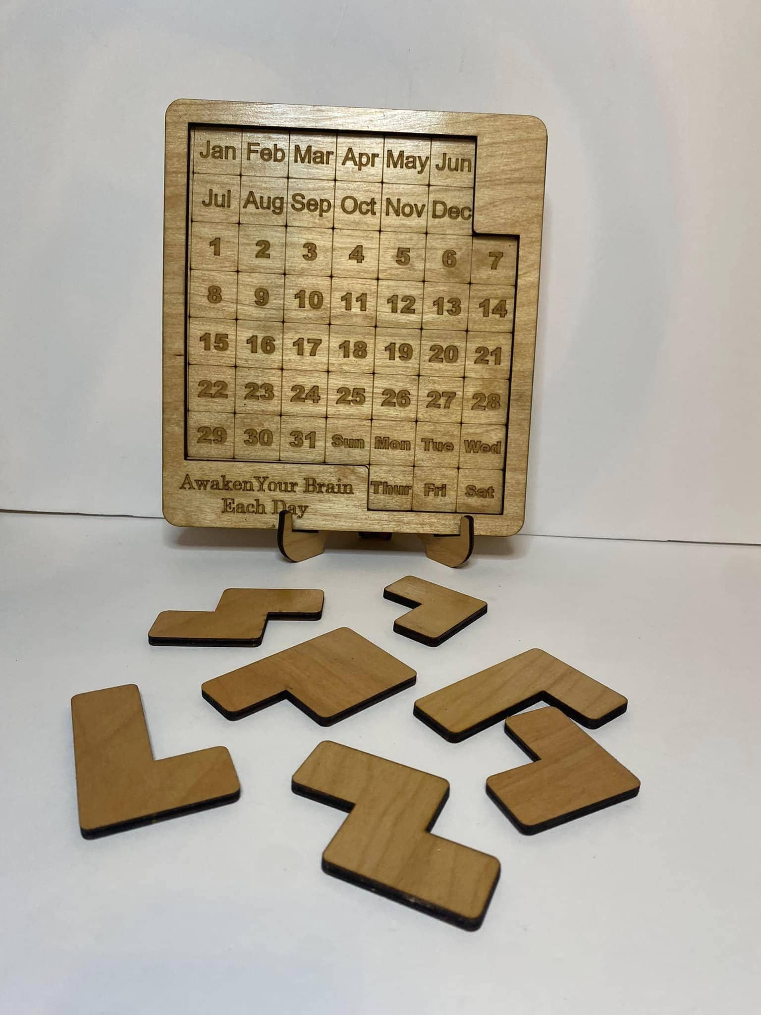 Wooden calendar puzzle laser engraved handcrafted brain teaser. Choose between two sizes. Unique home office decor gift for puzzle lovers. - Image 6