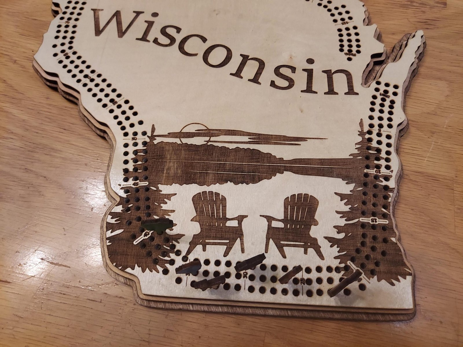 Wisconsin cribbage board, laser cut wood in Wisconsin shape, game board, and wall display and in one. Midwestern family game and gift. - Image 8