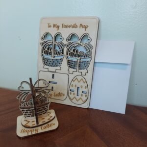 Happy Easter 3D pop up card, unique greeting card gift. Wood pop up basket paint Build-A-Card, laser cut 3D model. Office, home or kids