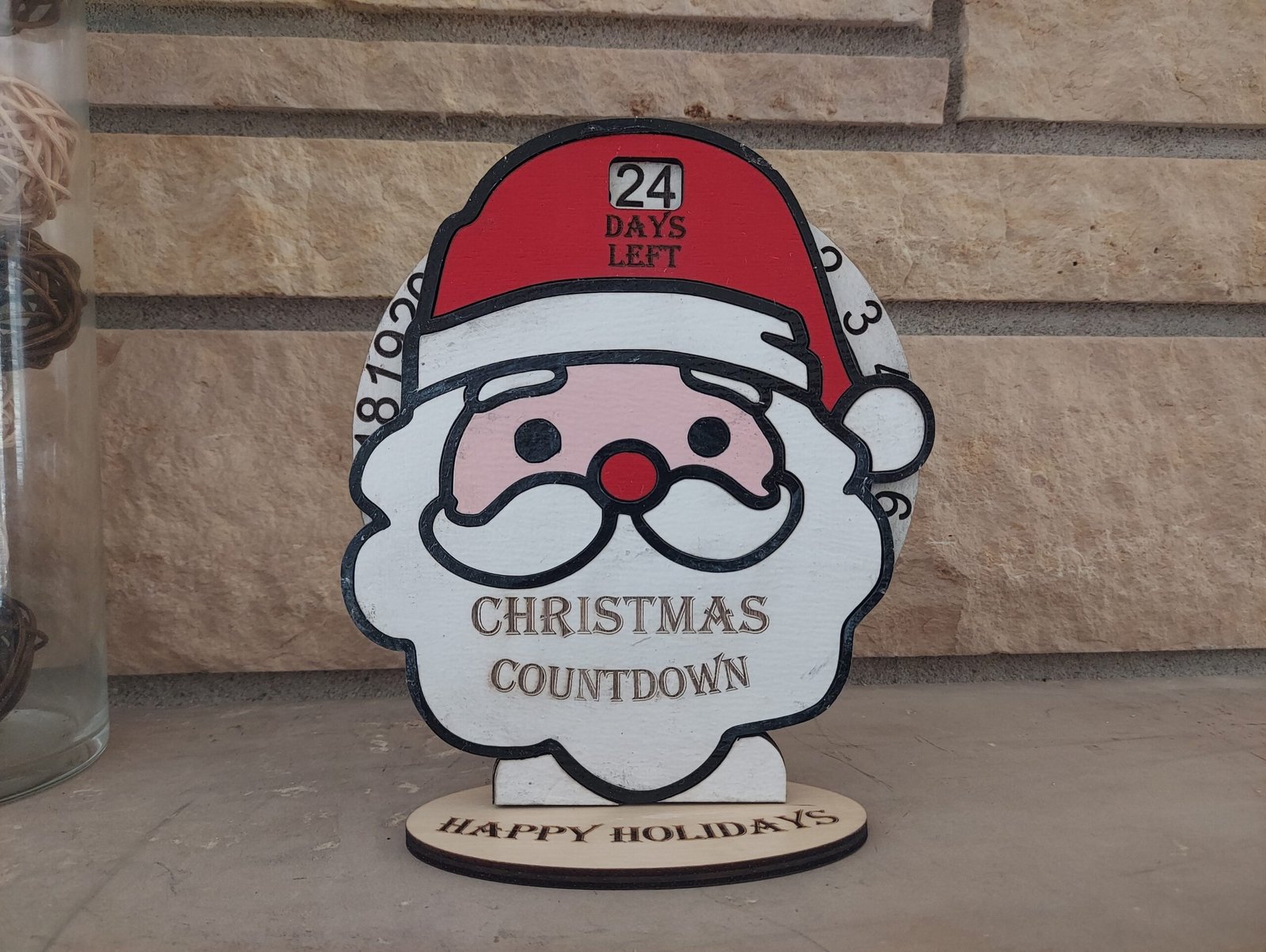 Wooden Santa Christmas Countdown | Days Until Christmas Calendar | Holiday Decor