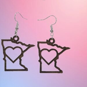 Minnesota Heart Themed Earrings, Hypoallergenic, laser cut stained, simple statement dangle jewelry, Lightweight Dainty Earrings
