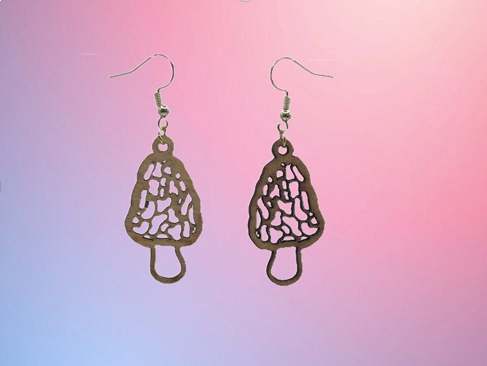 Morel Mushroom Themed Earrings, State Pride. Great Jewelry gift for gift baskets, mother's day gifts. Laser Cut, stained