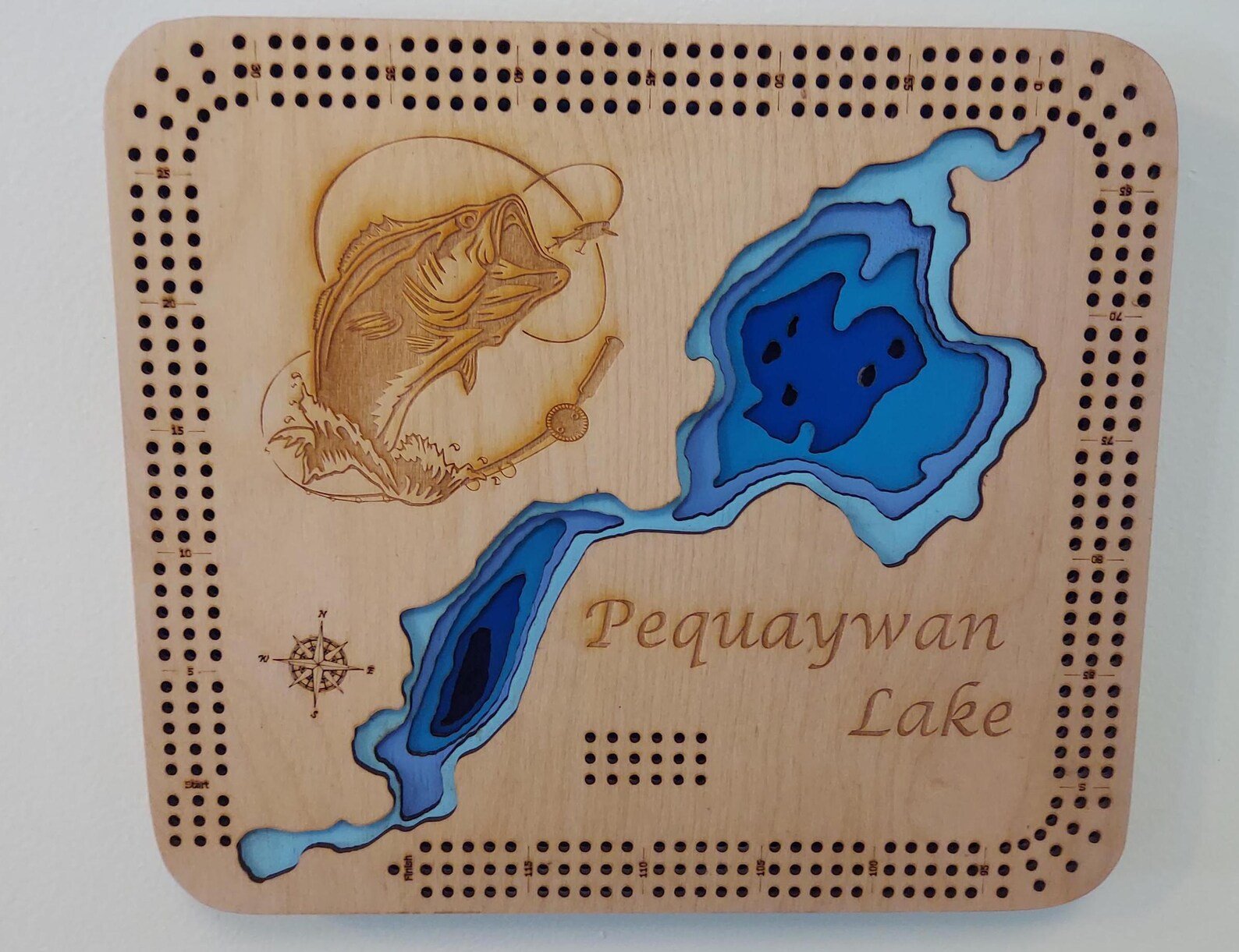 Custom lake cribbage board, Any Minnesota lake, personalized gift for lake lovers, game board and map in one, wall display. Laser Engraved - Image 2
