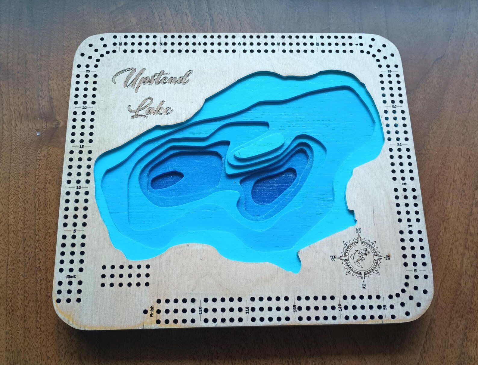 Custom lake cribbage board, Any Minnesota lake, personalized gift for lake lovers, game board and map in one, wall display. Laser Engraved - Image 3