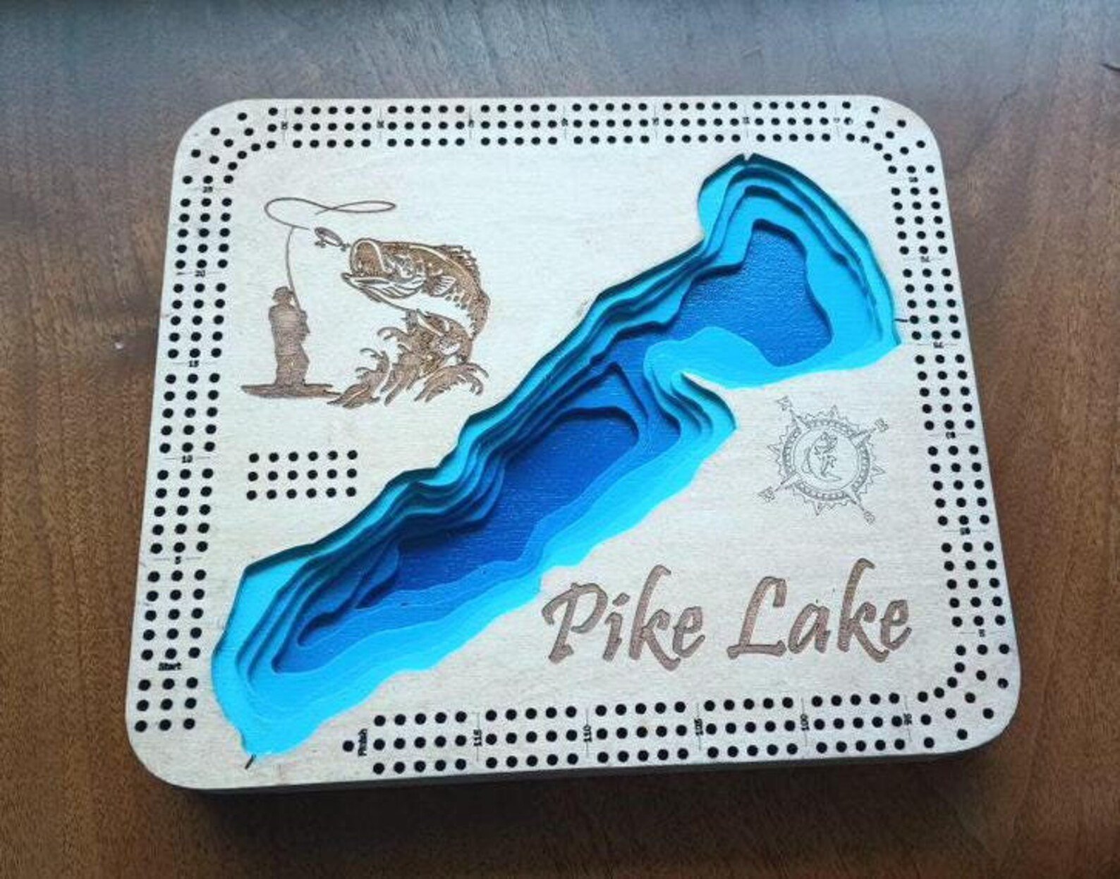 Custom lake cribbage board, Any Minnesota lake, personalized gift for lake lovers, game board and map in one, wall display. Laser Engraved - Image 4