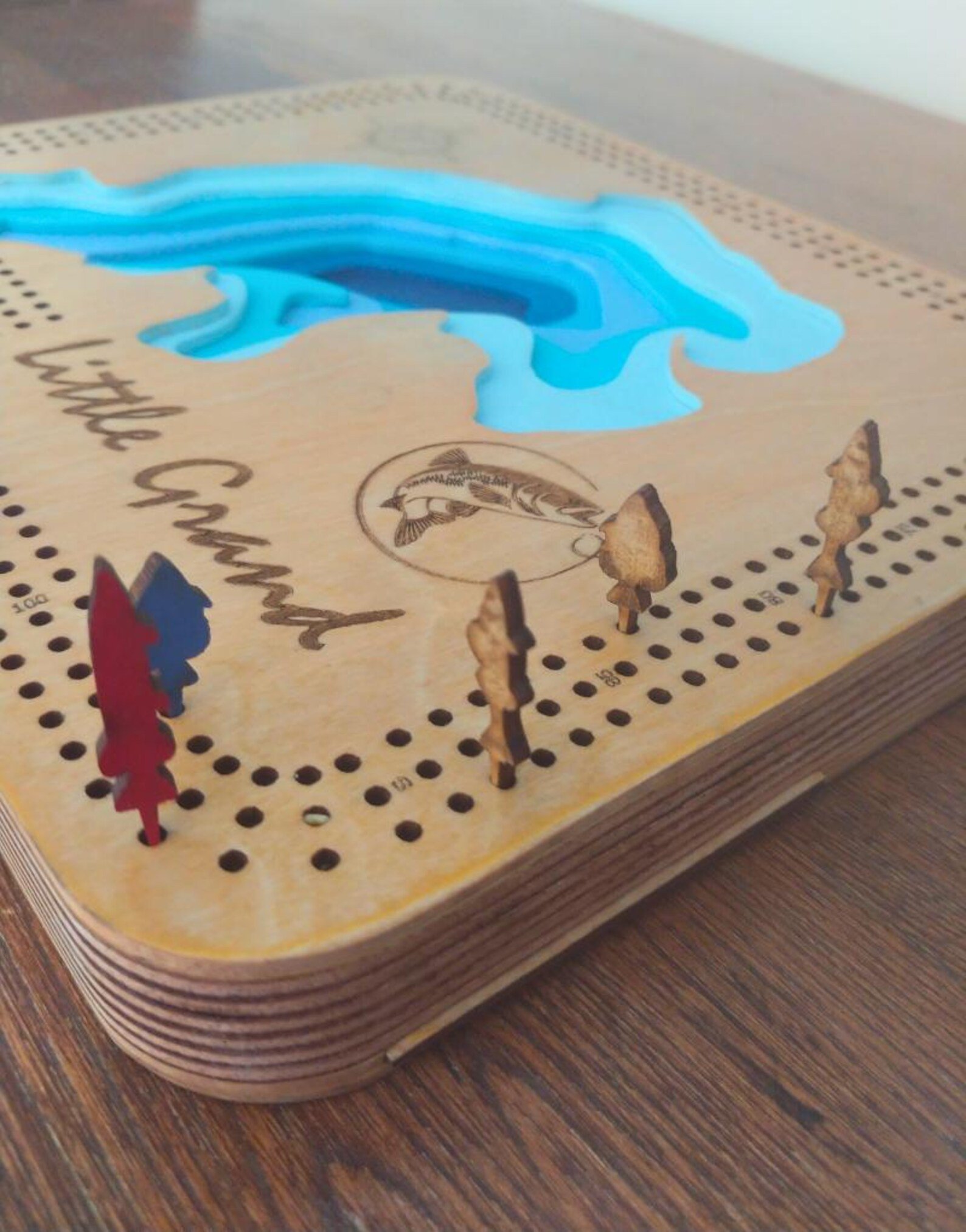 Custom lake cribbage board, Any Minnesota lake, personalized gift for lake lovers, game board and map in one, wall display. Laser Engraved - Image 5