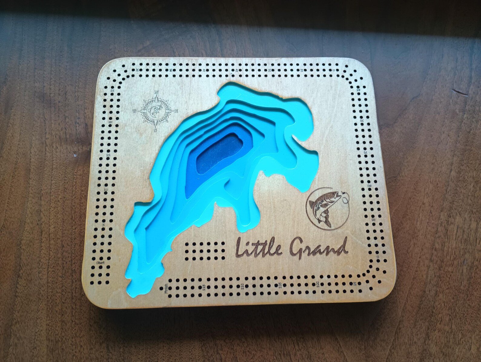 Custom lake cribbage board, Any Minnesota lake, personalized gift for lake lovers, game board and map in one, wall display. Laser Engraved - Image 7