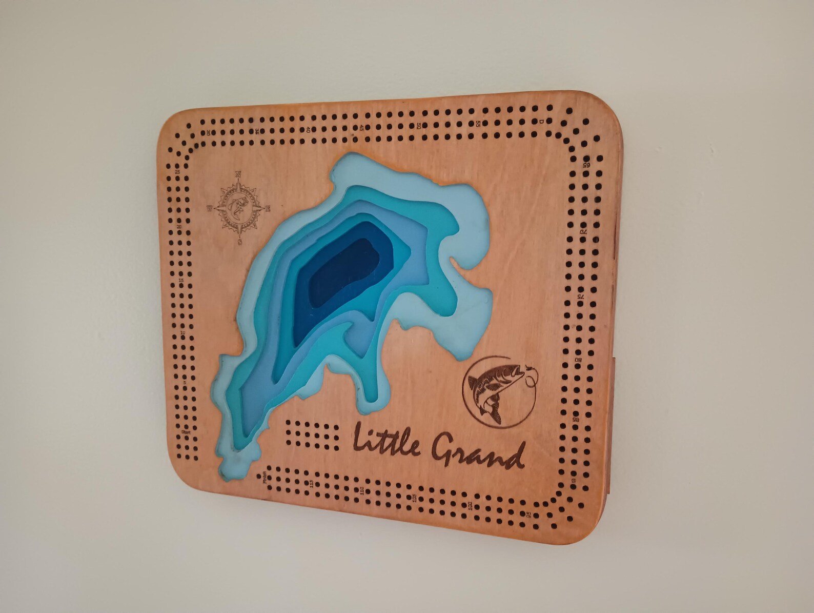 Custom lake cribbage board, Any Minnesota lake, personalized gift for lake lovers, game board and map in one, wall display. Laser Engraved - Image 8