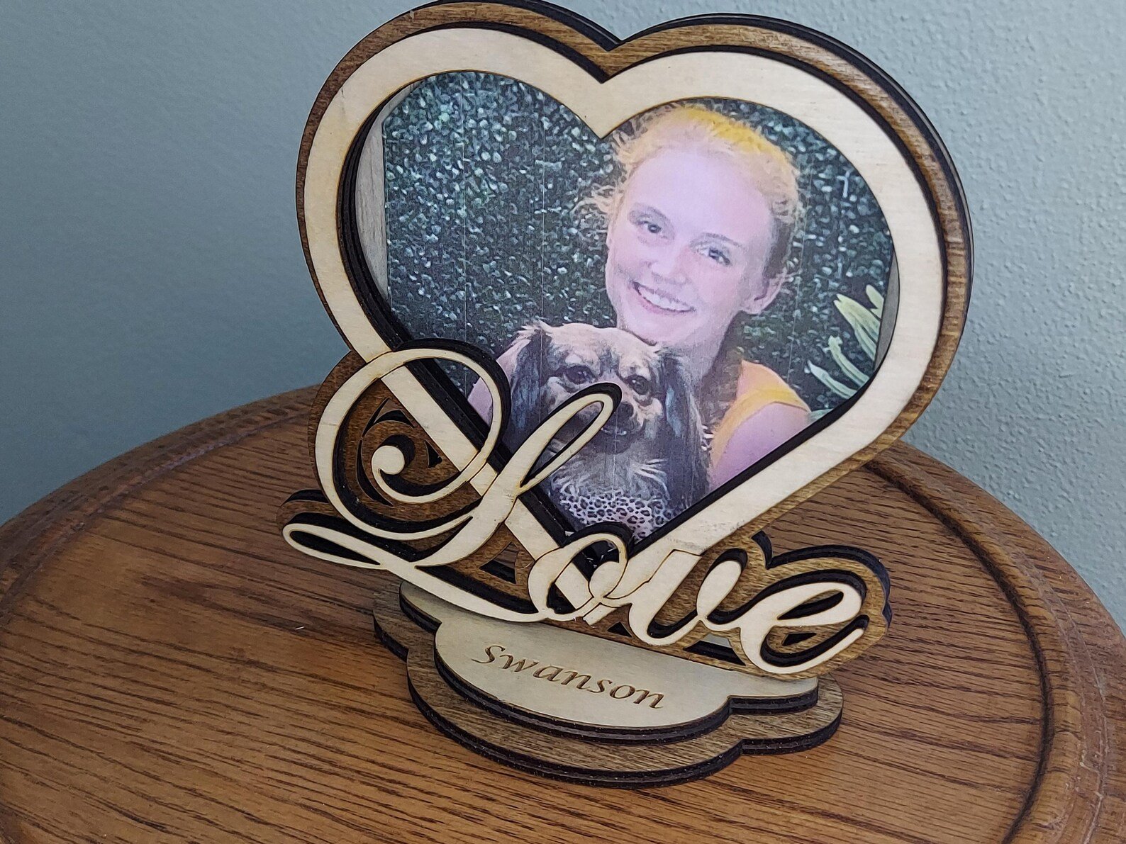 Personalized Valentines love heart photo frame gift. Heart picture holder, wedding gift, romantic, wood love picture frame, laser cut. - Image 3