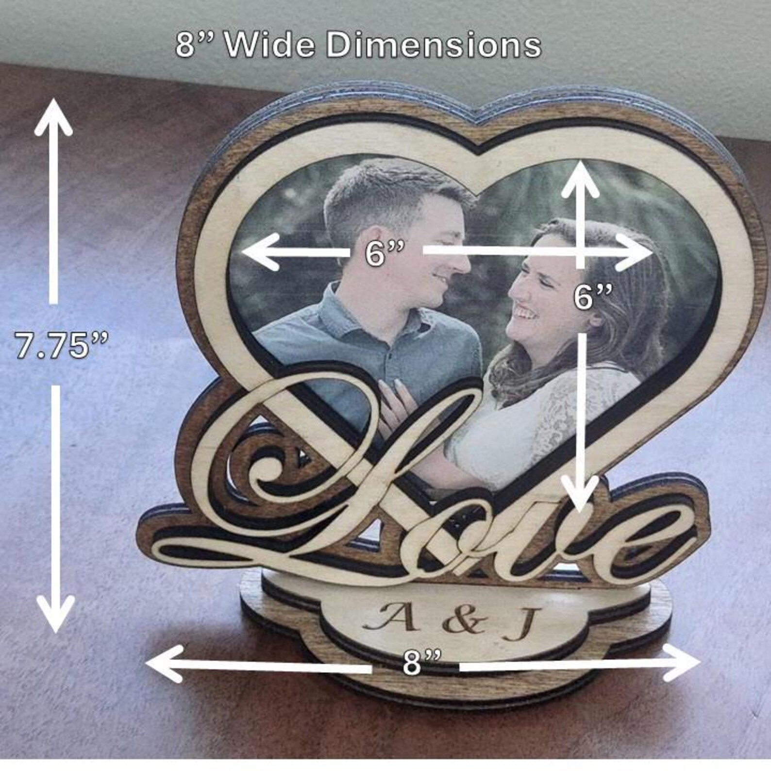 Personalized Valentines love heart photo frame gift. Heart picture holder, wedding gift, romantic, wood love picture frame, laser cut. - Image 5