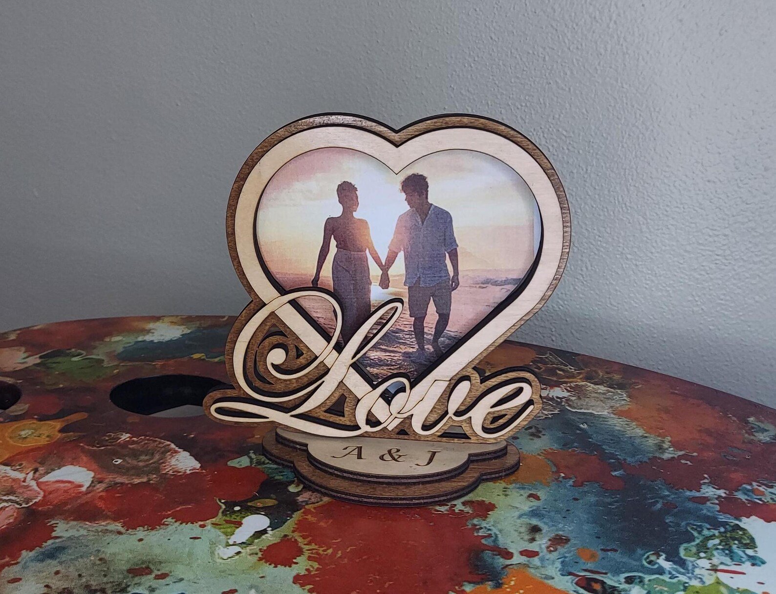 Personalized Valentines love heart photo frame gift. Heart picture holder, wedding gift, romantic, wood love picture frame, laser cut. - Image 7