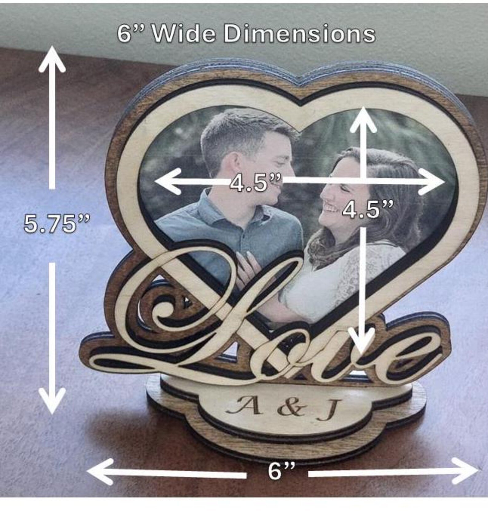 Personalized Valentines love heart photo frame gift. Heart picture holder, wedding gift, romantic, wood love picture frame, laser cut. - Image 4