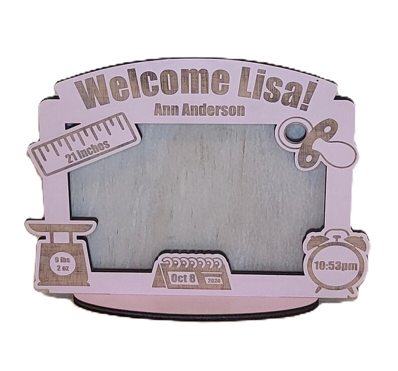 Personalized new baby wood picture frame gift. Custom with birth stats and information. Newborn birth announcement keepsake nursery decor - Image 2