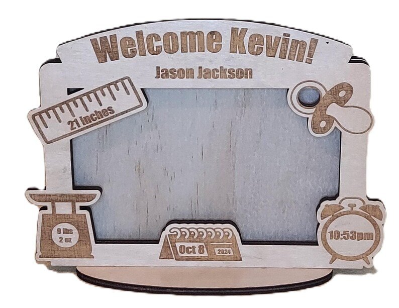 Personalized new baby wood picture frame gift. Custom with birth stats and information. Newborn birth announcement keepsake nursery decor - Image 4
