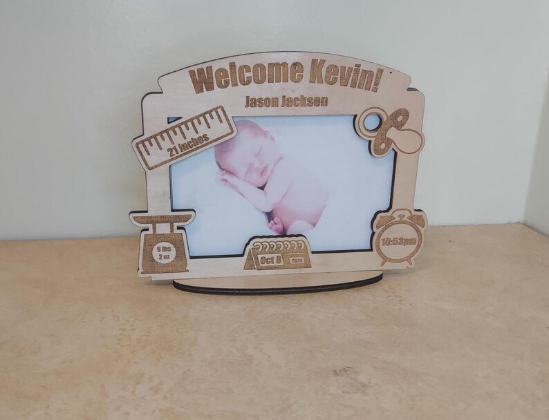 Personalized new baby wood picture frame gift. Custom with birth stats and information. Newborn birth announcement keepsake nursery decor - Image 6
