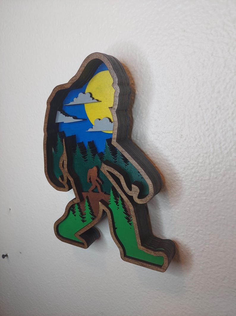 Layered Bigfoot Wall Art: Rustic Cabin Decor, Cryptid Gift - Image 2