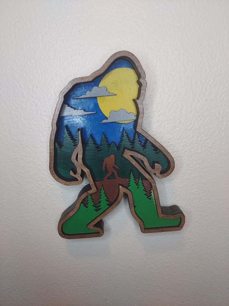 Layered Bigfoot Wall Art: Rustic Cabin Decor, Cryptid Gift