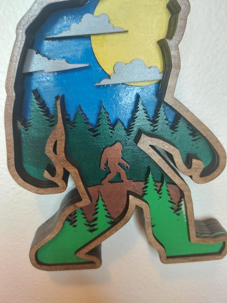 Layered Bigfoot Wall Art: Rustic Cabin Decor, Cryptid Gift - Image 8