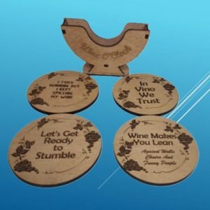 Wine Enthusiast Wooden Coasters Laser Engraved with Coaster Holder, Humorous Sayings, Great for Housewarming Gifts and Wine Lovers funny