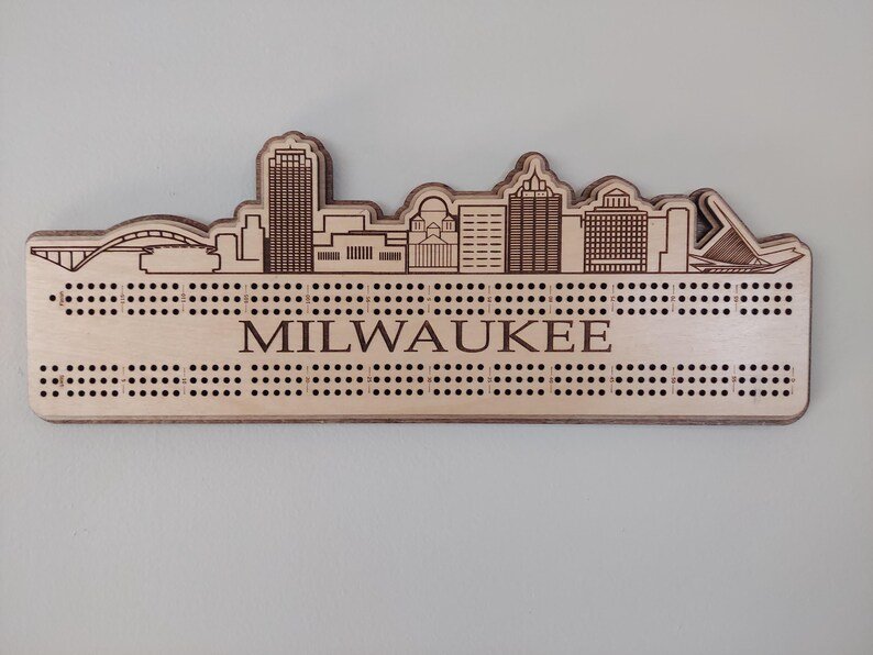 Milwaukee cribbage board, unique gift for Milwaukee lover. Custom themed pegs. Great for game night or wall art - Image 4