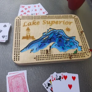 Lake Depth Cribbage Board: Laser Cut Wood Lake Map with Fish Pegs