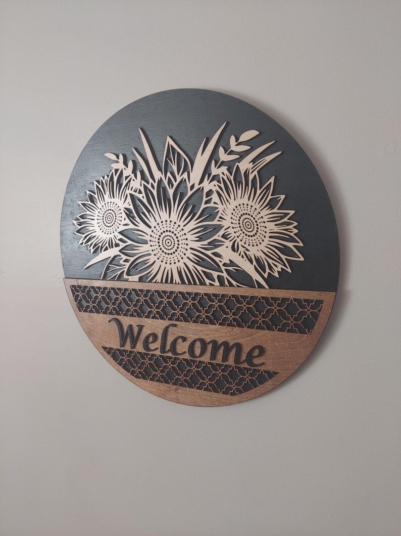 Personalized Sunflower Welcome Sign / Housewarming Gift / Floral Home Decor / Custom Entryway Sign - Image 2