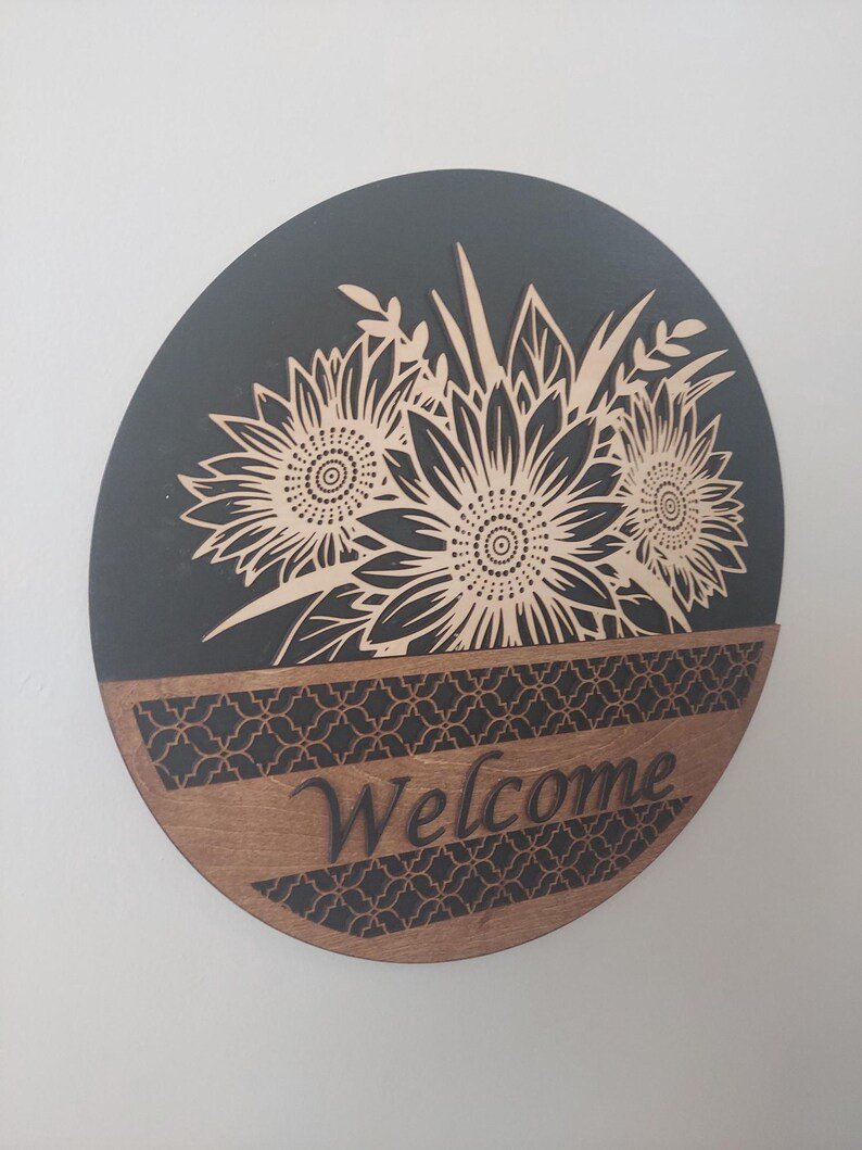 Personalized Sunflower Welcome Sign / Housewarming Gift / Floral Home Decor / Custom Entryway Sign - Image 3
