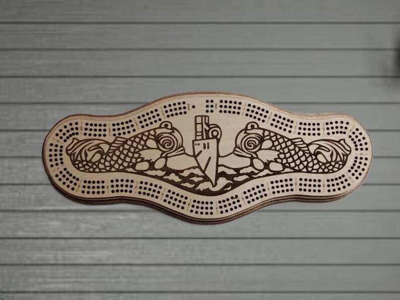 Dolphins Insignia Cribbage Board / Submariner Gift / Navy Dolphin Cribbage Board / Military Veteran Game - Image 2