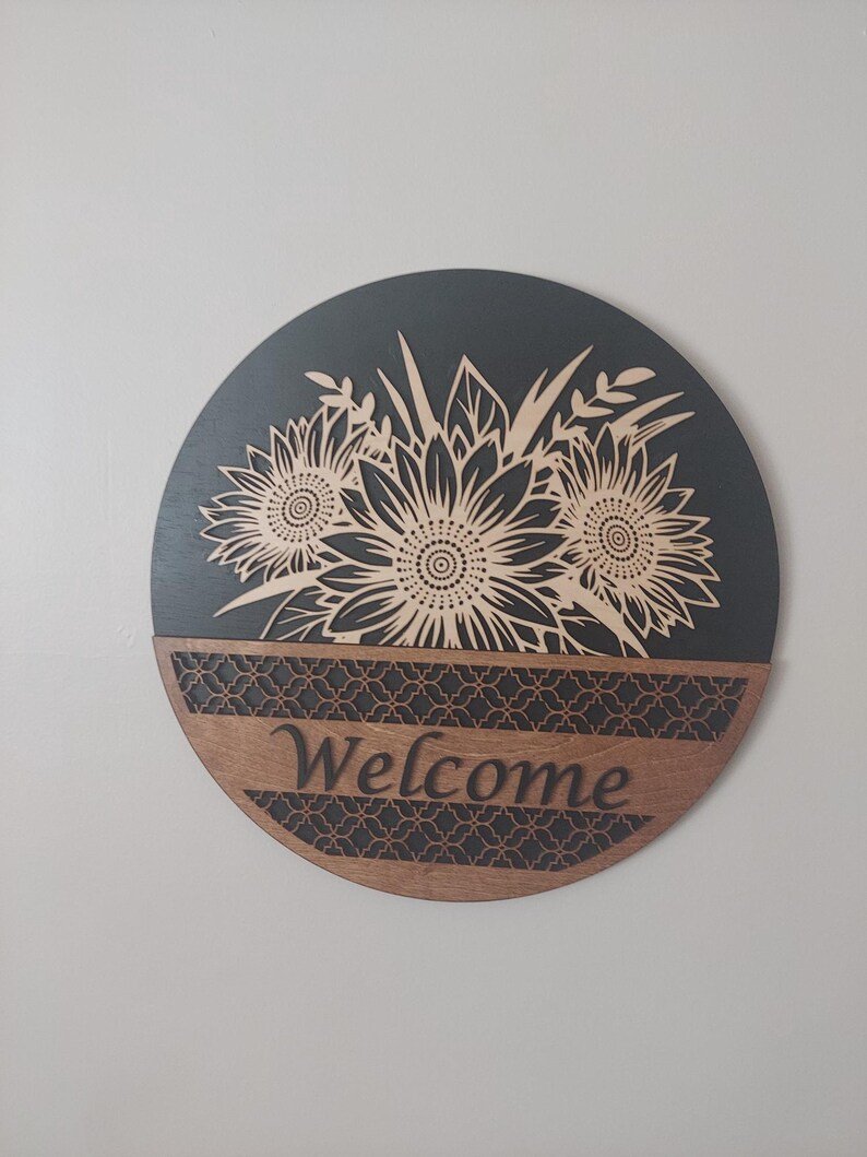 Personalized Sunflower Welcome Sign / Housewarming Gift / Floral Home Decor / Custom Entryway Sign